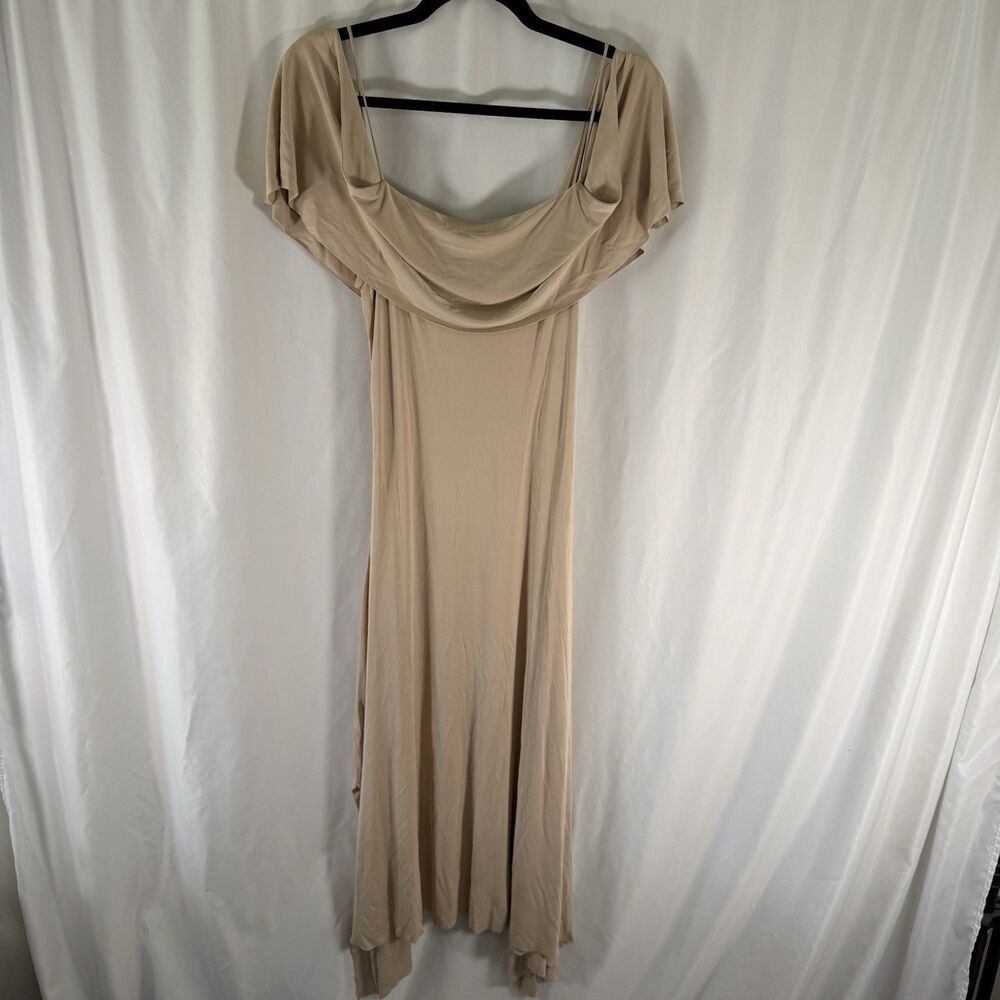 New Zara Maxi Dress Women's XS Nude Beige Lightweight Drape Off The Shoulder